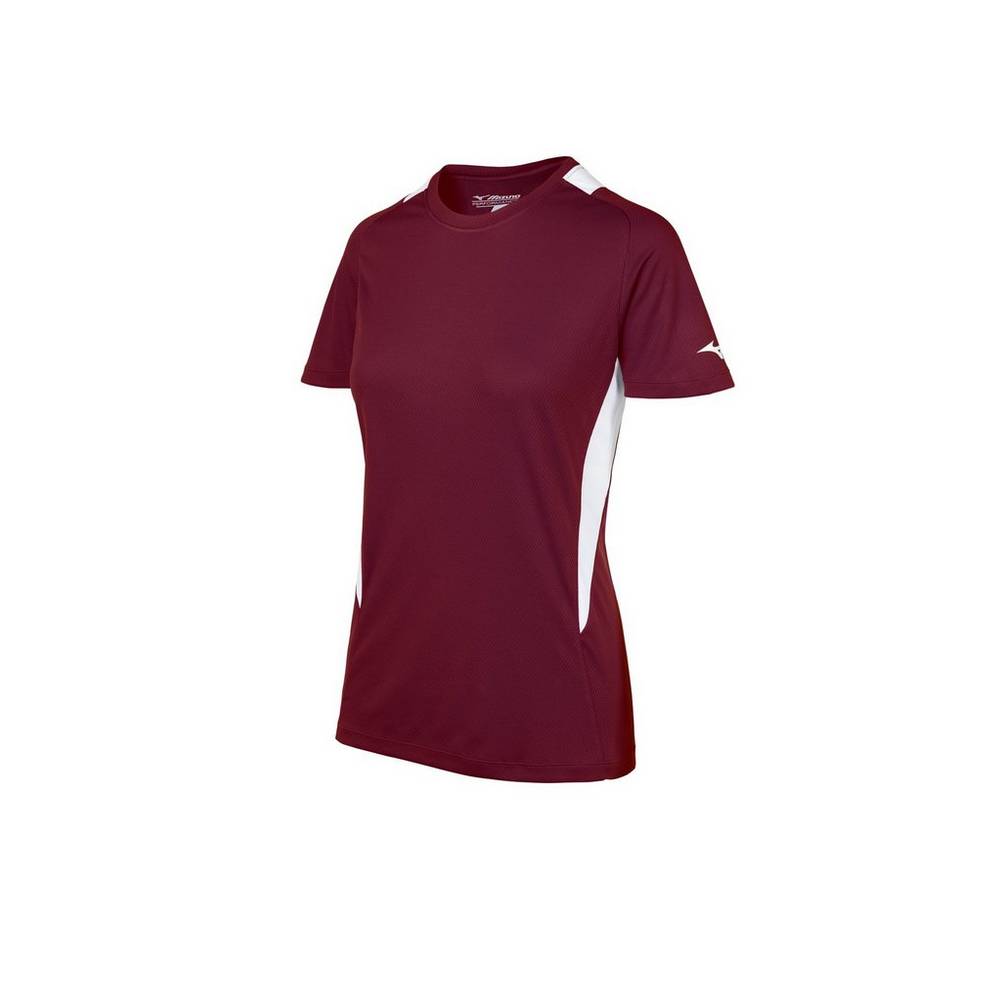 Womens Mizuno Crew Neck Softball Jersey Burgundy/White Philippines (JNRXFY483)